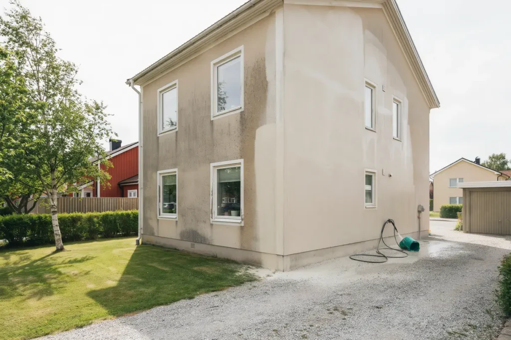 smutsig fasad s terf r huset ett fr scht intryck med fasadreng ring och fasadtv tt